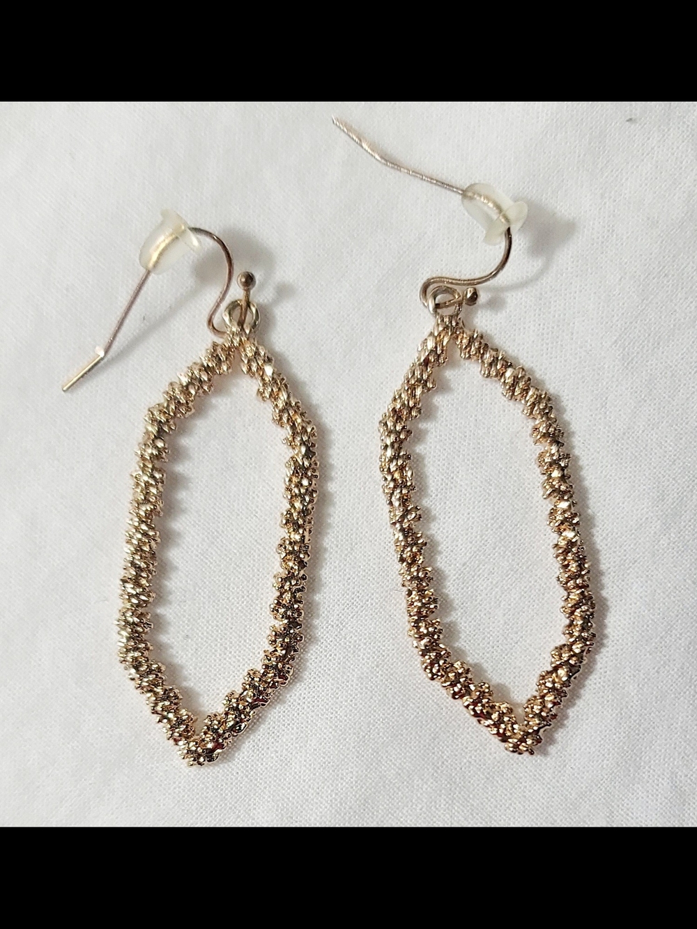Gold Sparkle Open Marquise Drop Earrings - Women Jewelry